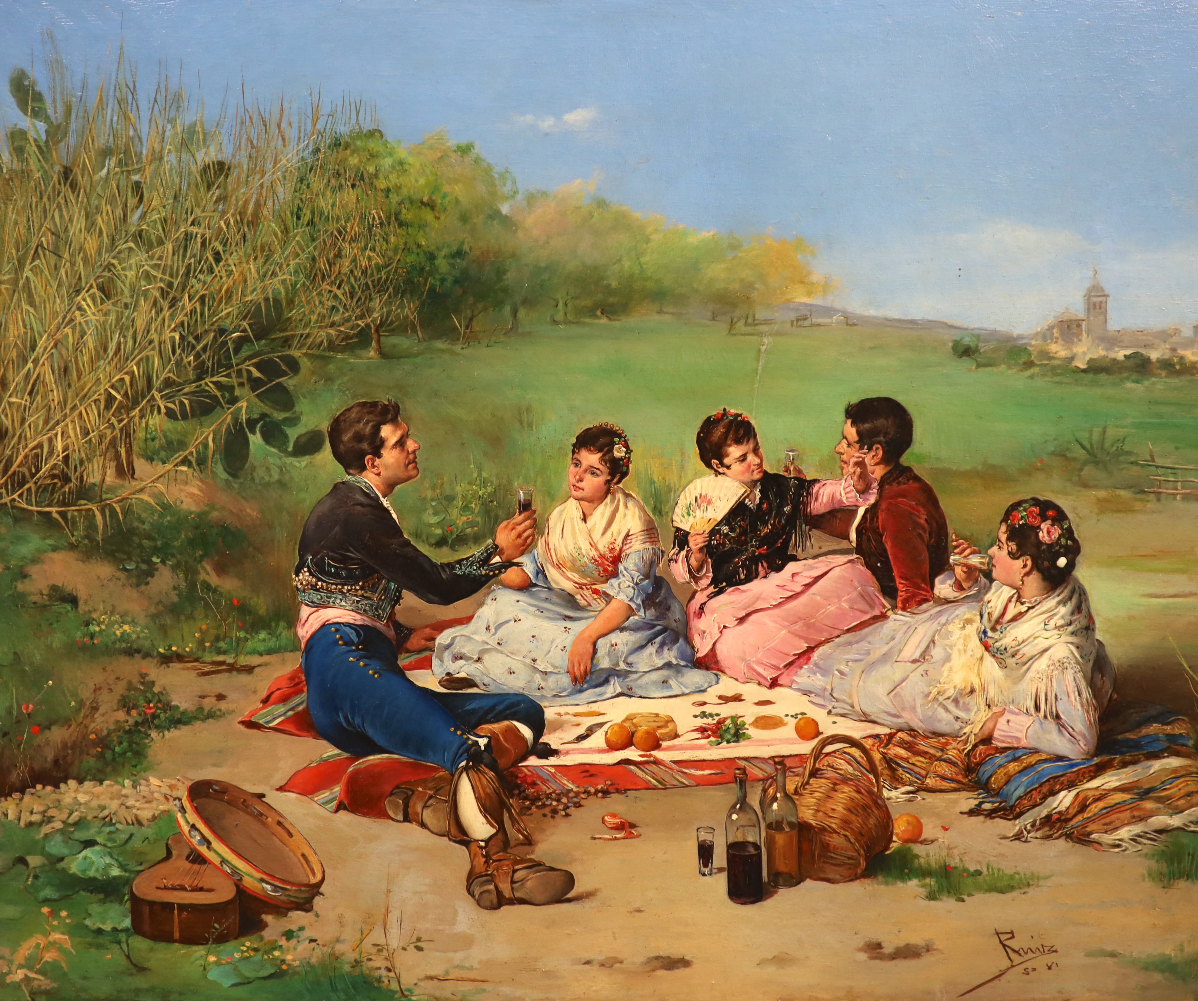 J. Ruiz (19th C. Spanish) A Spanish Picnic 14.5 x 17.75in.